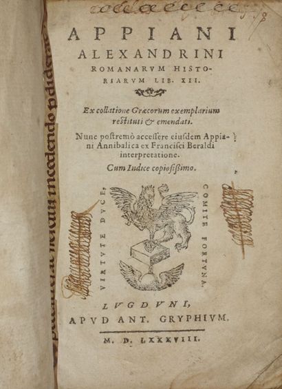 null APPIEN d'Alexandrie. Romanorum historiarum Lib. III. Lyon, Antoine Gryphe, 1588...