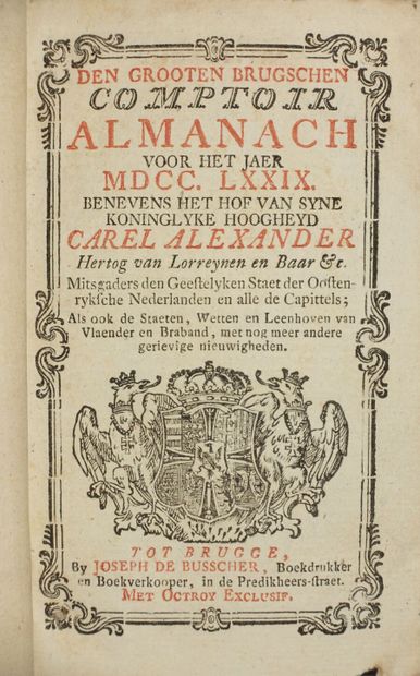 null ALMANACH (DEN GROOTEN BRUGSCHEN COMPTOIR), voor het jaer 1774, 1777, 1779, 1781-1784,...