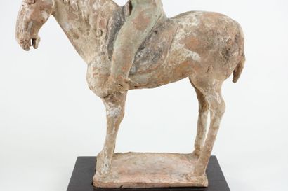 null CHINE - Époque TANG (618-907)

Cavalière à cheval à l'arrêt

Terre cuite à traces...