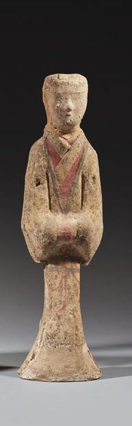 null CHINE - Époque HAN (206 av. J.-C.-220 ap. J.-C.)

Statuette de dame de cour...