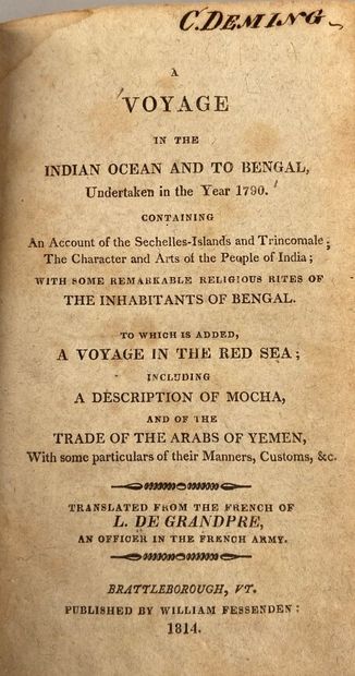 null GRANDPRÉ Louis Ohier de. A voyage in the Indian Ocean and to Bengal undertaken...