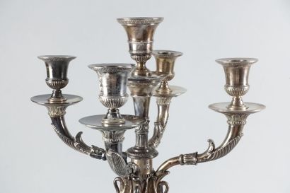 null Pair of candelabras with five lights, in silver 950 thousandths underlined by...