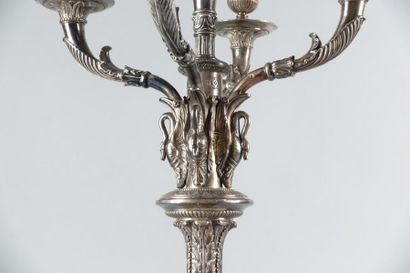 null Pair of candelabras with five lights, in silver 950 thousandths underlined by...