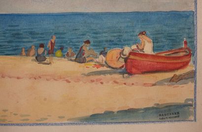 null Tony MINARTZ (1870-1944)

Baigneurs, colline et barques

Aquarelle, signée en...