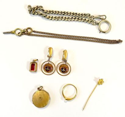 null Lot de bijoux fantaisie, pinces, montres en métal et chronomètres, boutons de...