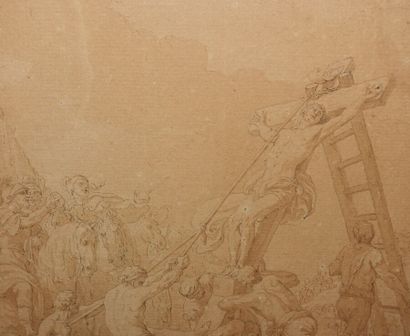  Louis LAGRENÉE (Paris 1725-1805) 
L'érection de la croix 
Plume et encre brune,...