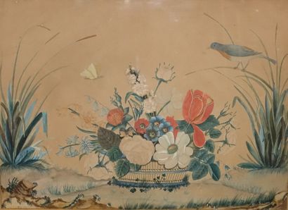 null École allemande du XIXe siècle 

Coupes de fruits avec un oiseau et un papillon

Gouaches...