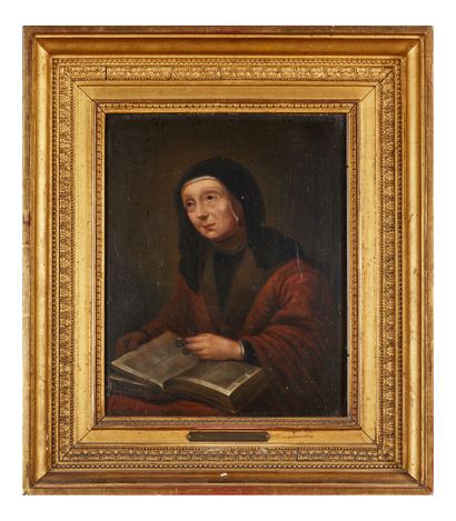 null Suiveur de Gerard TER BORCH (1617-1681)

Femme aux besicles et au livre

Panneau,...