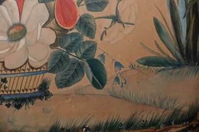 null École allemande du XIXe siècle 

Coupes de fruits avec un oiseau et un papillon

Gouaches...