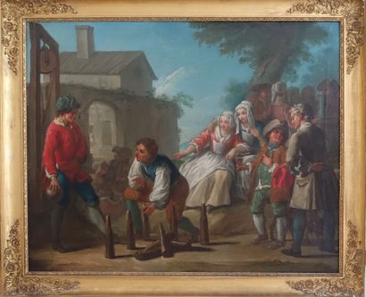  Attribuée à Jan Antoon GAREMIJN (1712-1799) 
Les joueurs de quilles 
Toile 
Haut....