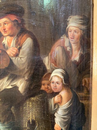  D'après Andries BOOTH (1611/12-1641) 
Peintre et sa famille 
Panneau 
(Craquelures.)...