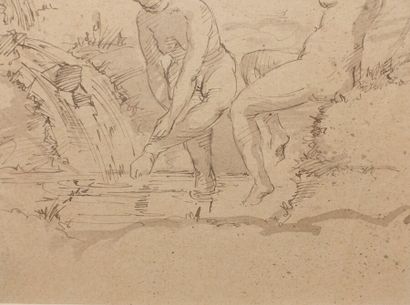  École française du XIXe siècle 
Femmes au bain 
Plume et encre brune, lavis gris...
