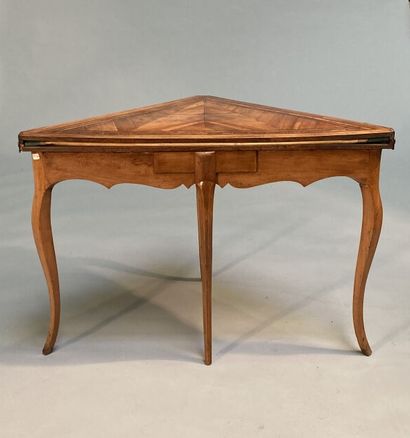 null Sorting table in fruitwood and nets, triangular shape with a tilting top and...