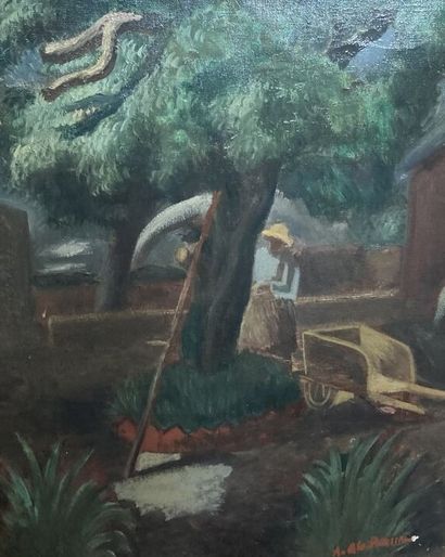 null Amédée de La PATELLIÈRE (1890-1932)

Gardener and wheelbarrow under a tree

Oil...