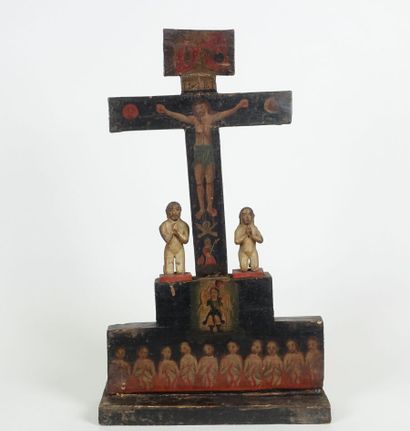 null Art populaire, probablement Amérique du Sud

Crucifix en bois polychrome encadrée...