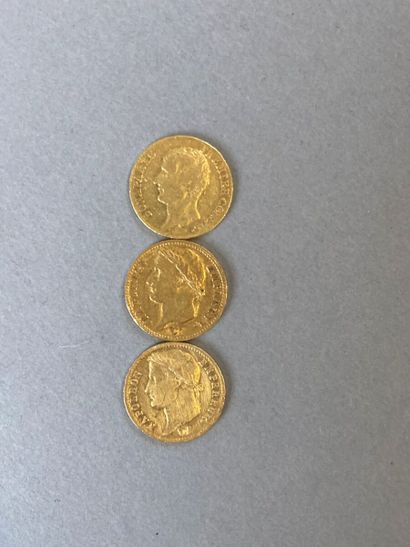 null Trois pièces de 20 F or :

- Napoléon lauré 1810

- Bonaparte Premier Consul...