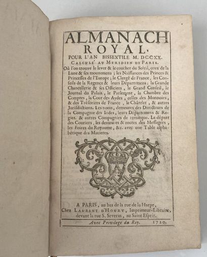 null Almanach Royal

Chez Laurent d'Houry, Paris

Pour l'an bissextile 1720



On...