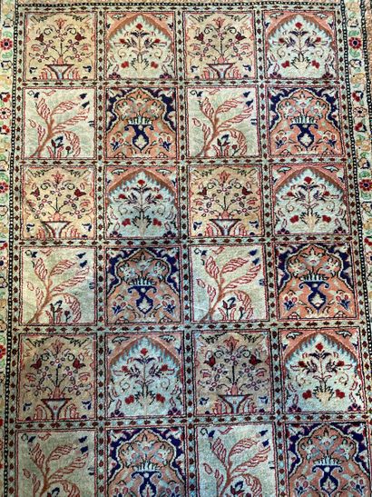 null Ghoum silk carpet (warp, weft and silk pile)

Central Persia, circa 1940-1950

Length...