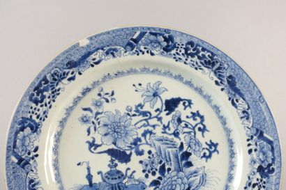 null CHINA 

Porcelain dish decorated in blue monochrome in the center with large...
