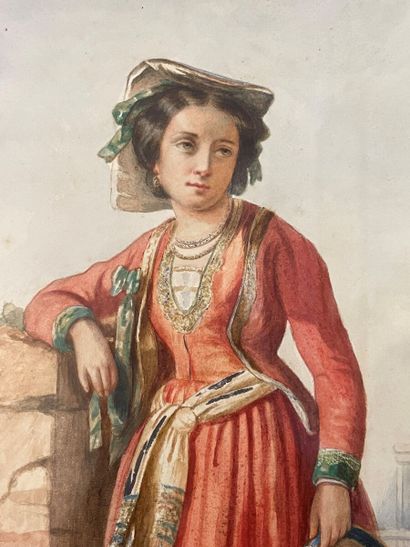 null School of the 19th century

Young woman in Italian costume in a landscape

Watercolor

(Rousseurs.)

Height...