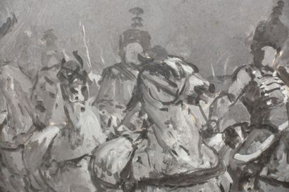 null École française vers 1900

Scène de cavalerie

Deux huiles sur papier en grisaille,...