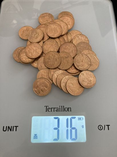 null Quarante-neuf pièces de 20 Francs or (au coq)

Poids : 316 g.