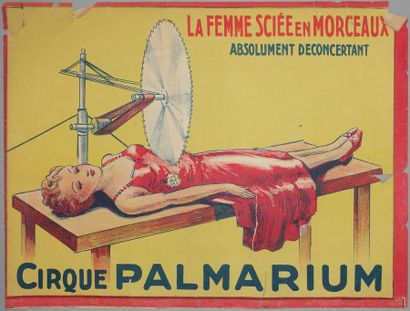 null La femme sciée en morceaux - Cirque Palmarium

Déchirures, plis 

29 x 38 cm



Provenance...