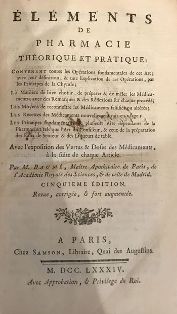 null PHARMACIE - BAUME (Antoine) Éléments de Pharmacie théorique et pratique Paris,...