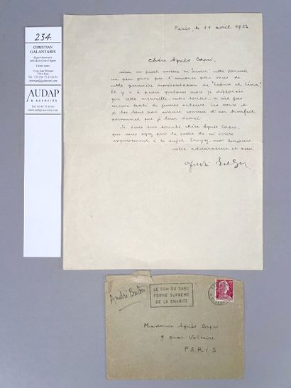 null BRETON André. Lettre autographe signée à l'actrice Agnès Capri. Paris, 11 avril...