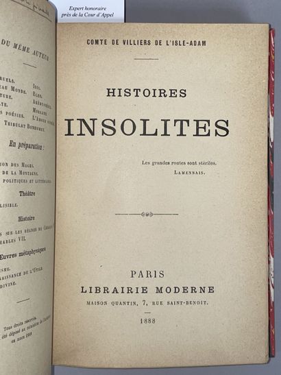 null VILLIERS DE L'ISLE-ADAM Auguste de. Histoires insolites. Paris, Maison Quantin,...