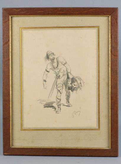 null Gustave DORÉ (Strasbourg 1832-Paris 1883)
Guerrier tenant des têtes
Crayon noir...