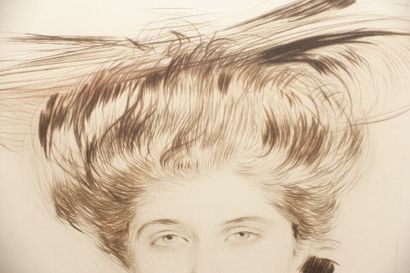 null Paul-César HELLEU (1859-1927)
Young girl in front in a hat. About 1910. Drypoint....