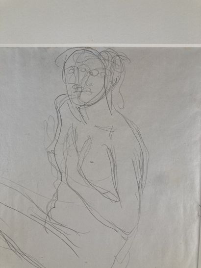 null Auguste RODIN (1840-1917)
Femme nue assise, la main à la poitrine, vers 1908-1910
Graphite...