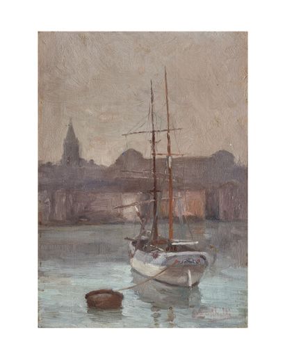 null Joseph GARIBALDI (Marseille 1863-id. 1941)
Marseille, voilier dans le port face...