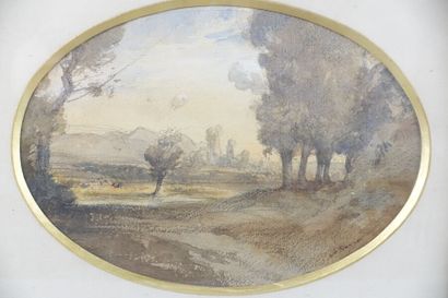 null François-Auguste RAVIER (1814-1895)
Une paire de paysages
Aquarelle sur traits...