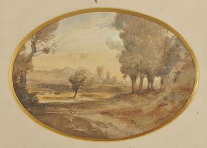 null François-Auguste RAVIER (1814-1895)
Une paire de paysages
Aquarelle sur traits...