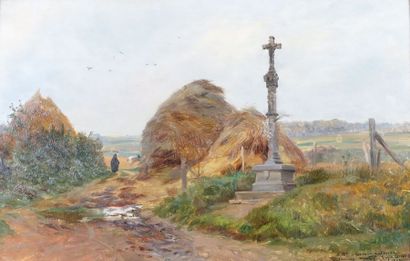 null Eugène GIRARDET (1853-1907)
Le Calvaire 
Huile sur panneau, signée, datée 1902...