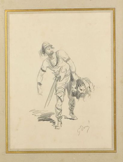 null Gustave DORÉ (Strasbourg 1832-Paris 1883)
Guerrier tenant des têtes
Crayon noir...