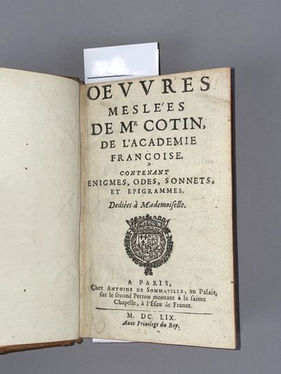 null COTIN Charles. OEuvres meslées de Mr Cotin. Contenant énigmes, odes, sonnets...