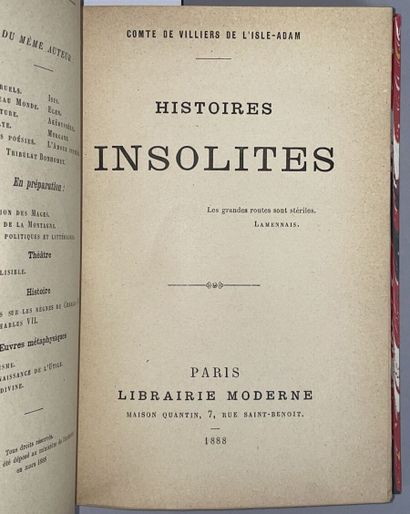 null VILLIERS DE L'ISLE-ADAM Auguste de. Histoires insolites. Paris, Maison Quantin,...