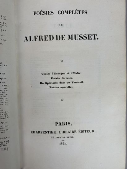 null MUSSET Alfred de. Poésies complètes. Paris, Charpentier, 1841 ; in-12, reliure...