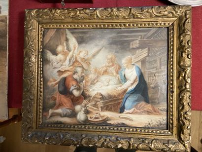 null École française du début du XVIIIe siècle 
Une paire : La Nativité et l'Adoration...