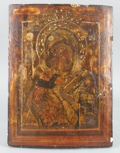 null RUSSIE - XIXe siècle
Icône représentant la Vierge à l'Enfant
(Accidents.)
Haut....