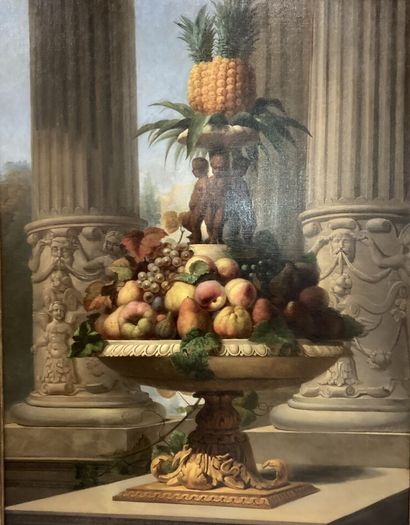 null POLLET-LEFÈBVRE (XIXe siècle)
Coupe de fruits aux ananas dans un décor architecturé
Huile...