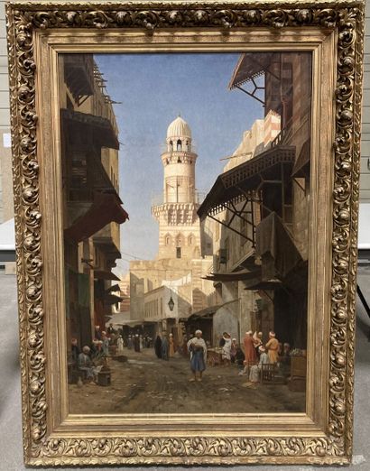 null Peter KORNBECK (1837-1894)
Rue animée au Caire
Huile sur toile, signée en bas...