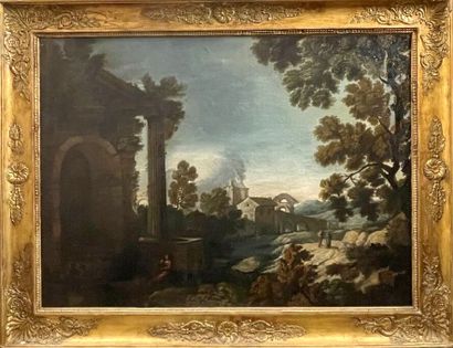 null Italian school of the late 18th-early 19th century 
Animated classical landscape...