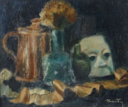 null André FOY (1886-1953)

Composition au masque 

Huile sur panneau, signée en...