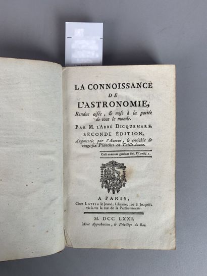 null DICQUEMARE Jacques-François. La connoissance de l'astronomie. Paris, Lottin,...