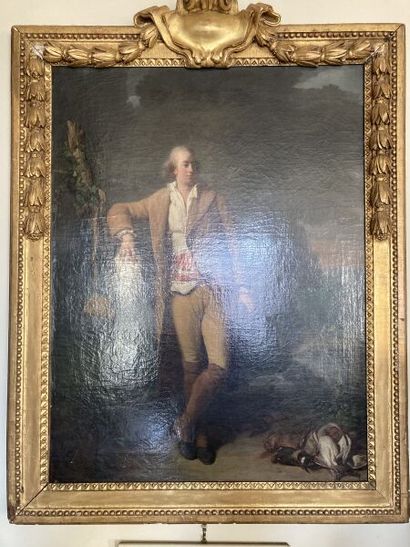 null Henry-Pierre DANLOUX (Paris, 1753-1809)
Portrait of a man as a hunter, accompanied...