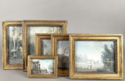 null In the taste of the 18th century
Animated landscapes
Six gouaches 
Two are monogrammed...